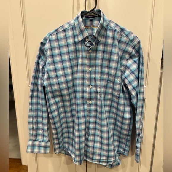 Alan Flusser Pastel Blue Plaid Button Down Size M - Picture 1 of 8
